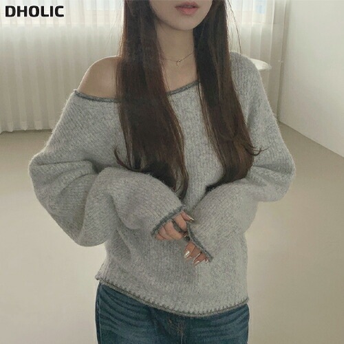 ワンショルダー配色ニット・1953127