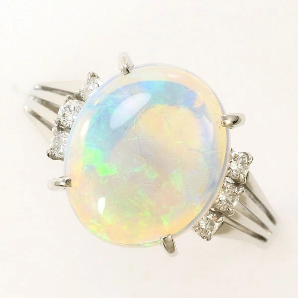 PT900 プラチナ リング 指輪 12号 オパール 2.92 ダイヤ ジュエリー 中古