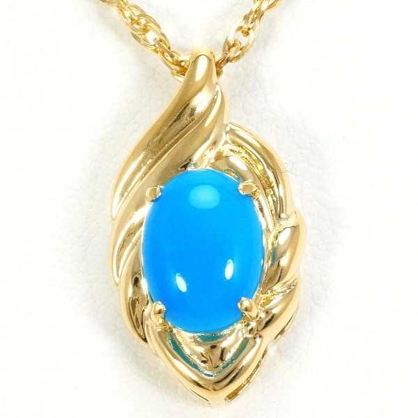 K18 18金 YG イエローゴールド ネックレス ターコイズ 約40cm ジュエリー 中古