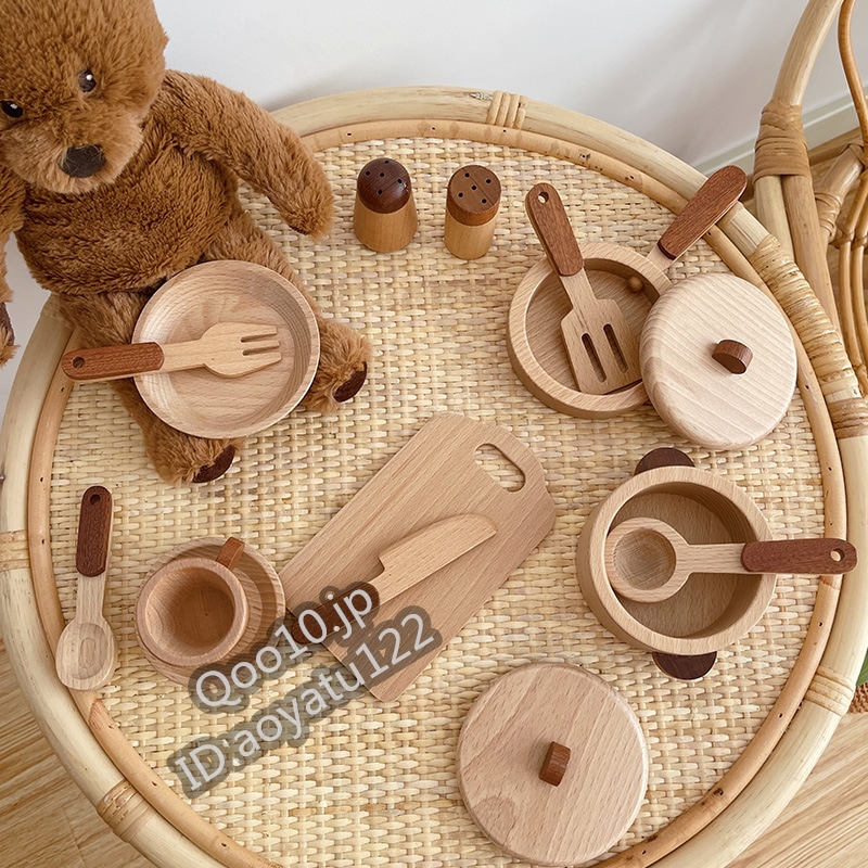 木製子供用丸太果物と野菜の食器キッチン用品ままごと親子シミュレーションロールプレイングおもちゃ