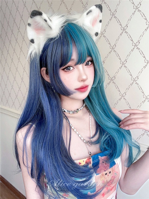 公式のウィッグ メッシュ レディース フルウィッグ ロング ぱっつん前髪 前髪あり 可愛い かわいい 大人用 コスプレ ロリータ ゴスロリ コスチューム 原宿風 仮装 超自然 かつら wig Lolitaセール特価