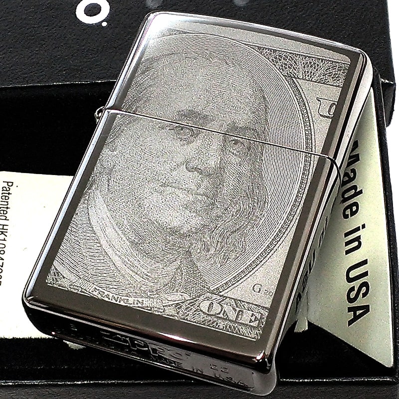 ZIPPO ライター ブラックアイス 100ドル 両面レーザー彫刻 100 Dollar ジッポ USモデル かっこいい おしゃれ USA アメリカ 黒 BLACK メンズ プレゼント