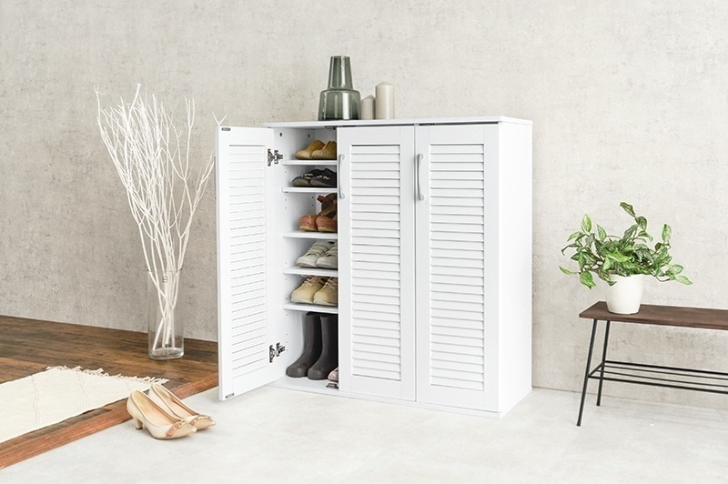 シューズボックス ラック 棚 下駄箱 靴箱 玄関収納 おしゃれ 木目 ナチュラルモダン 大容量 木製 薄型 扉付き ルーバー 通気性 幅89cm