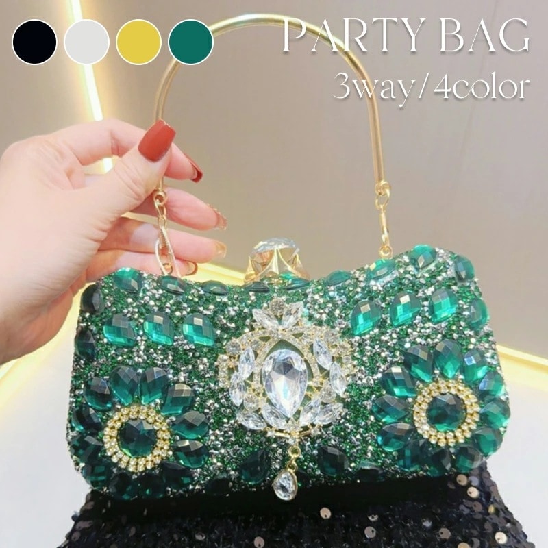 即納あり パーティーバッグ 3way クラッチバッグ ハンドバッグ ショルダーバッグ 口金 レディース バッグ 結婚式 二次会 披露宴 発表会 お呼ばれ レディースバッグ 華やか ゴージャス 演奏