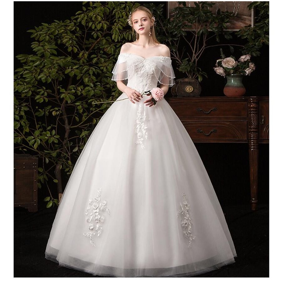 フレア袖 ウエディングドレス オフショルダー パーティードレス ナイトドレス ステージ衣装 二次会