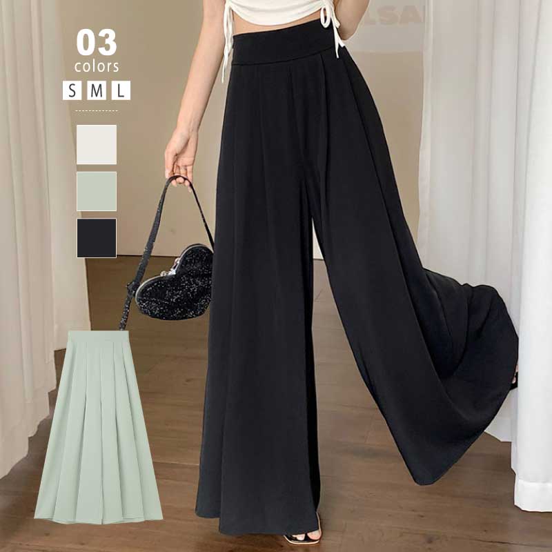 [迅速な配達][限時割!引!]ガウチョパンツ レディース ボトムス スカーチョ ガウチョ パンツ ゆったり 体型カバー ワイド ワイドパンツ らくちん フレア タック スカートみえ ハイウエスト オフ