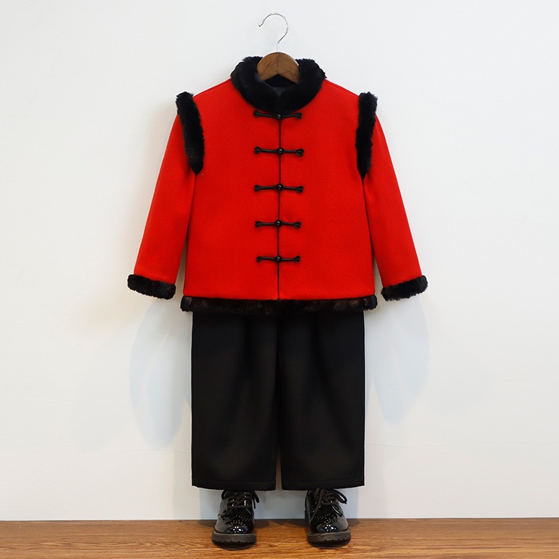 男の子 拜服 中 漢服 セット 節 お祝い 唐装 中綿 防寒 元旦 発表会 衣装