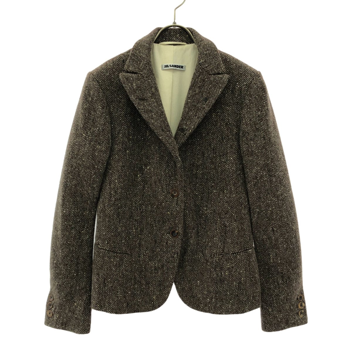 イタリア製 カシミヤブレンド ヘリンボーン柄 テーラードジャケット 38 ブラウン系 レディース 古着