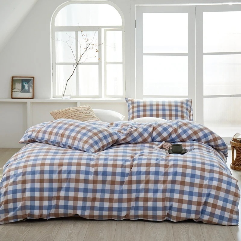 綿先染めモダンシンプルベッドシーツ3点セット