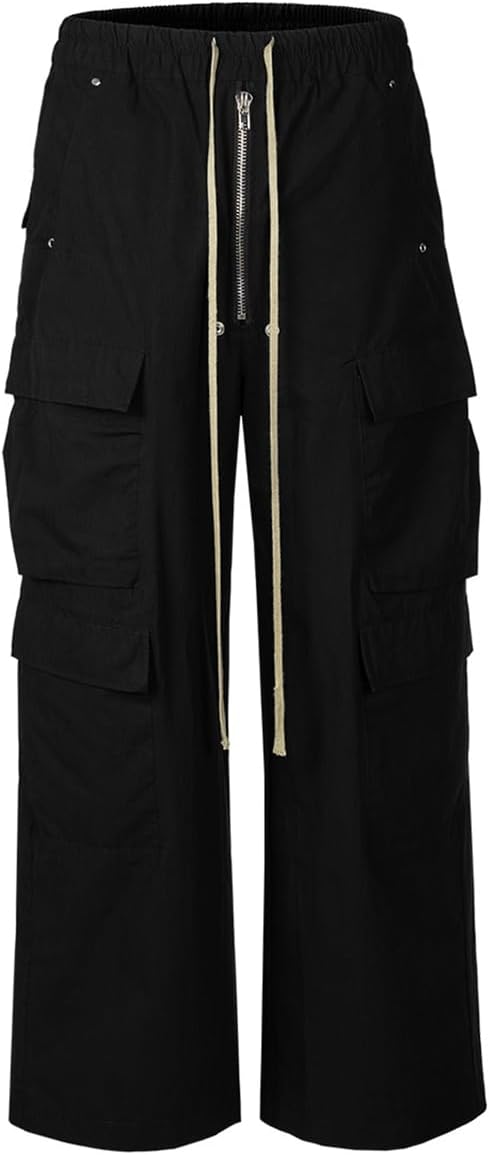 カーゴパンツ ワイド ズボン メンズ ロングパンツ ポケット付き カジュアル パンク ロック レトロ 秋冬 ブラック ルーズ ビッグシルエット マルチポケット ヒップホップ ストリート系 V
