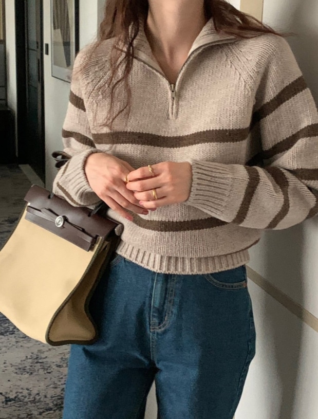 フォールド ウール ジップアップ ニット 韓国人気 全4色