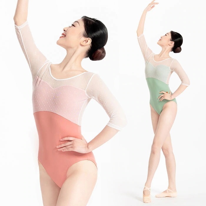 バレエ レオタード 大人 スカートなし 半袖 7分袖 シースルー ルネット おしゃれ バレエ 大人のレオタード バレエ用品 レッスン着 ダンス 発表会 ジュニア 大人用 小花 レース ル