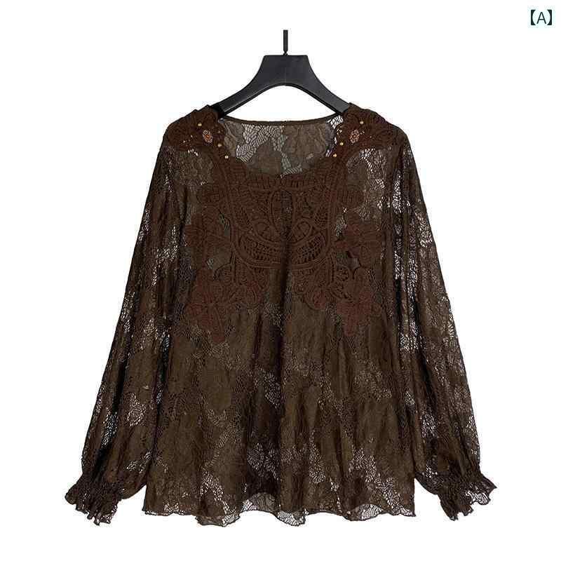 レディース　シャツ　レース　シルク 若見え 母親の 春 カーディガン 刺繍 ビーズ 日焼け防止 シャツ 手編み 春秋 高級 トップス