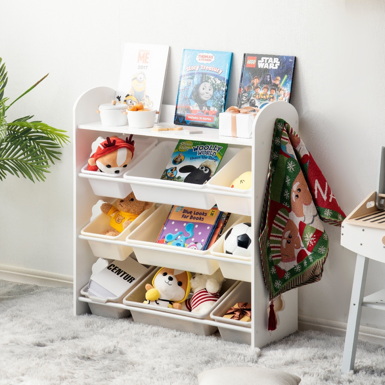 【国内即日発送】おもちゃ収納4段ラック 子ども用家具 MDF木製 知育家具