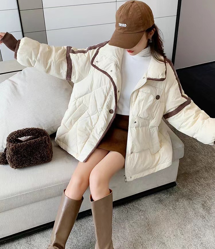 2023新型韓国版平湖ダウンジャケット女性立襟つなぎファッション百合ゆるい気質冬保温コート