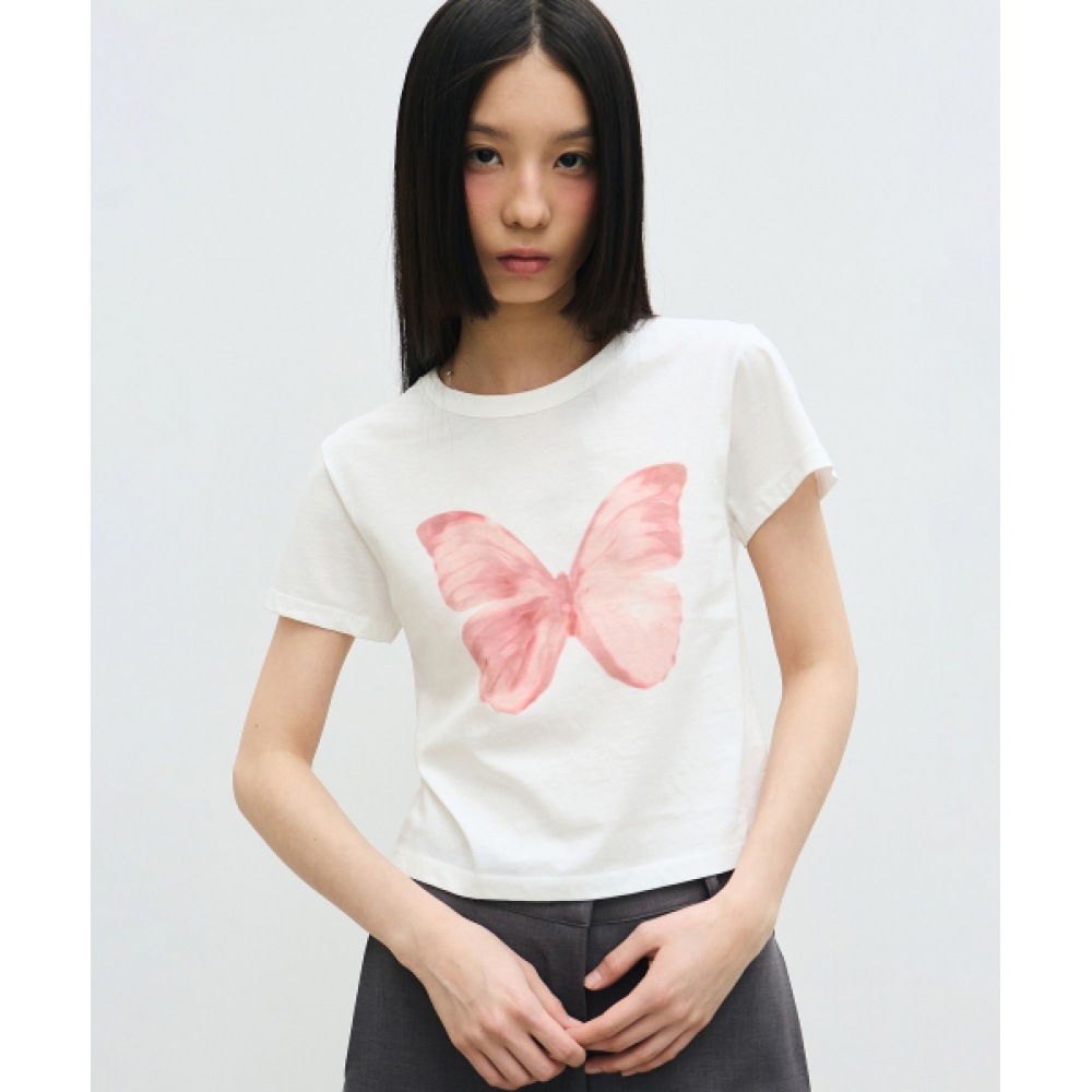 ニック＆ニコールバタフライソフトカラーリングクロップトップ_ホワイトピンク