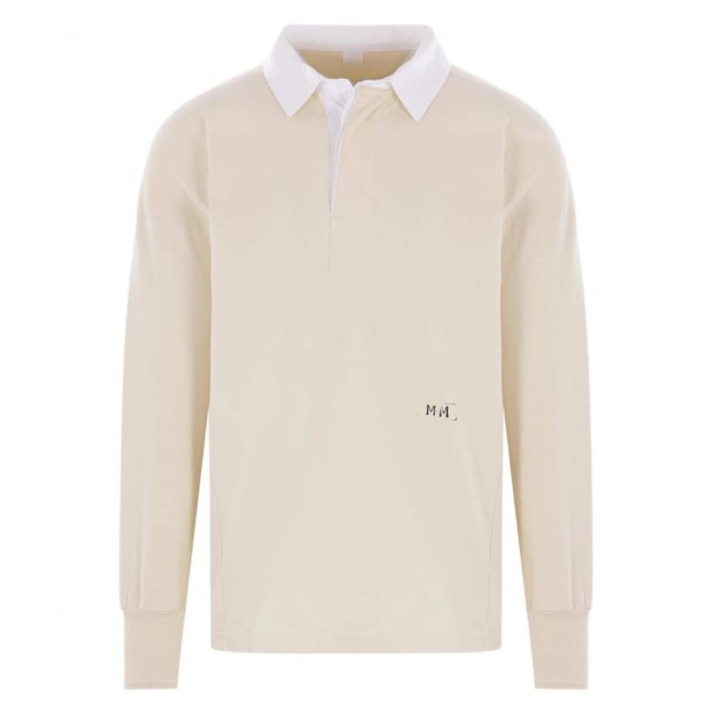 メゾンマルジェラロゴ刺繍入りロングスリーブポロシャツサイズL S51GL0056M20096-103-BUTTER