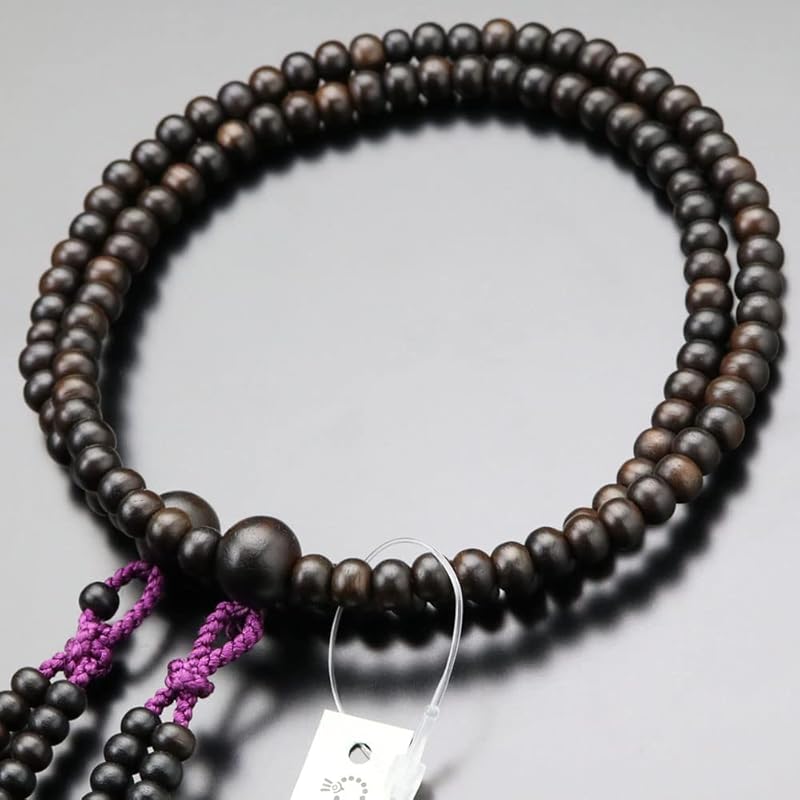 念珠ドットコム 真言宗 数珠 女性用 8寸 縞黒檀（艶消し）梵天房【本式数珠 京念珠 京都 振分 二連 二重 二輪 八寸 木製 高野山 葬儀 葬式 法事 法要 マイ数珠 2000400100407】【