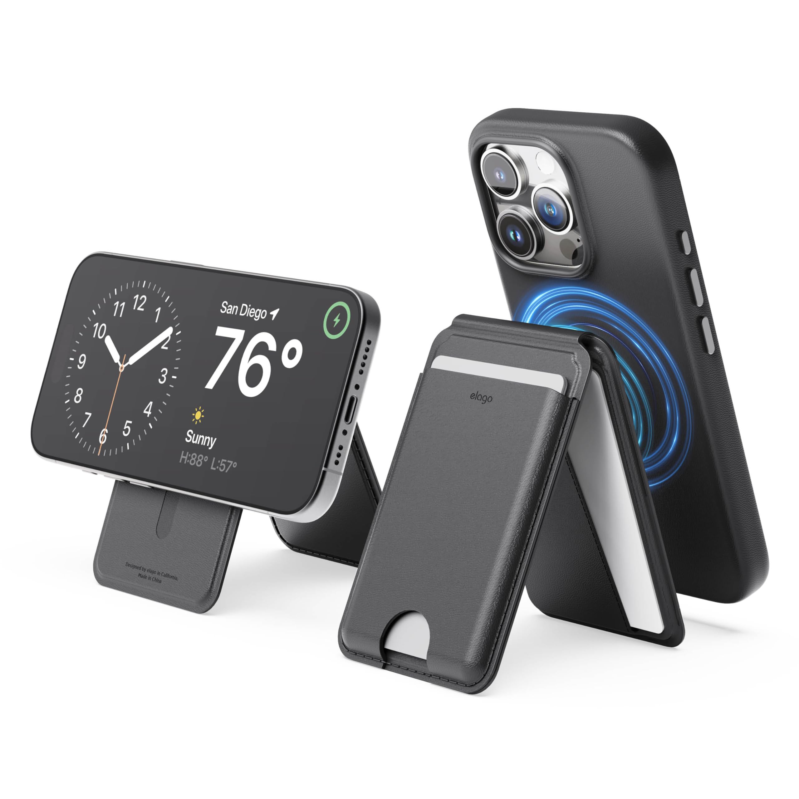 【elago】 MagSafe 対応 財布 薄型 カードケース スタンド 磁気防止 マグセーフ カード 収納 ポケット 合成 皮 革 カードウォレット マグネット 内蔵 カードホルダー ウォレット [