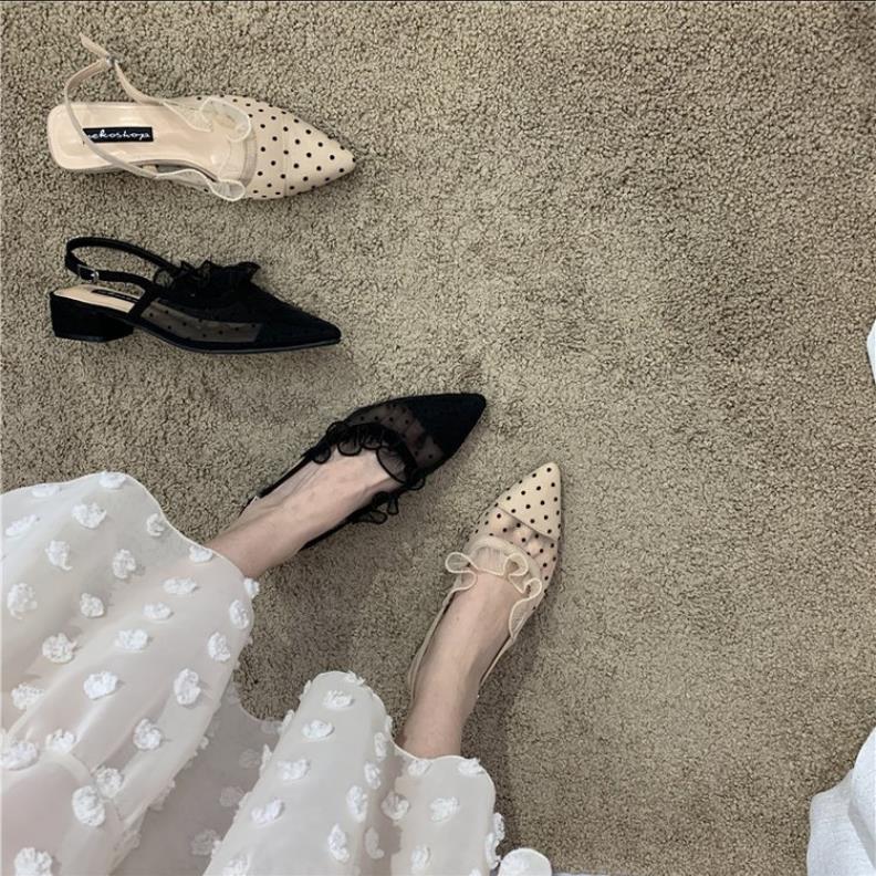 sweet系 シングルシューズ 滑り止め ドット 韓国ファッション サンダル 蝶結び 気質 韓国大人気 ポインテッドトゥ デザイン レーヨン 小さな香りの風 ローヒール 百掛け 4,894円