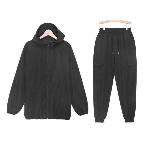 ウィンドブレーカーセットアップ SX002 2COLOR フード付きジャンパー ジョガーパンツ トレーニングウェア シミラールック 女性ファッション