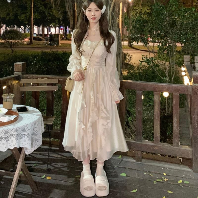 2023春夏新作長袖ワンピースデザイン感腰すぼめ仙女スカート超仙人優しい