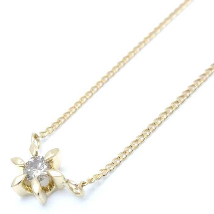 ダイヤモンド ネックレス 一粒ブラウンダイヤモンド0.08ct K18YG イエローゴールド/75807【中古】