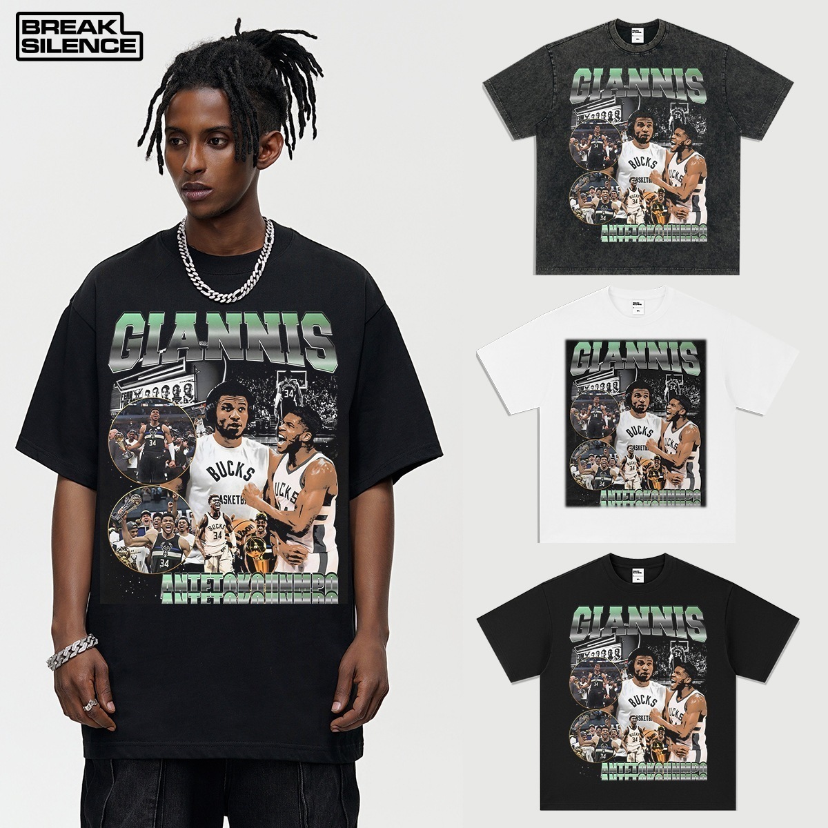 Antetokounmpo アメリカン ストリート ダメージ加工 ウォッシュド ルーズ オフショルダー 小さなネックライン 半袖 T シャツ トップ