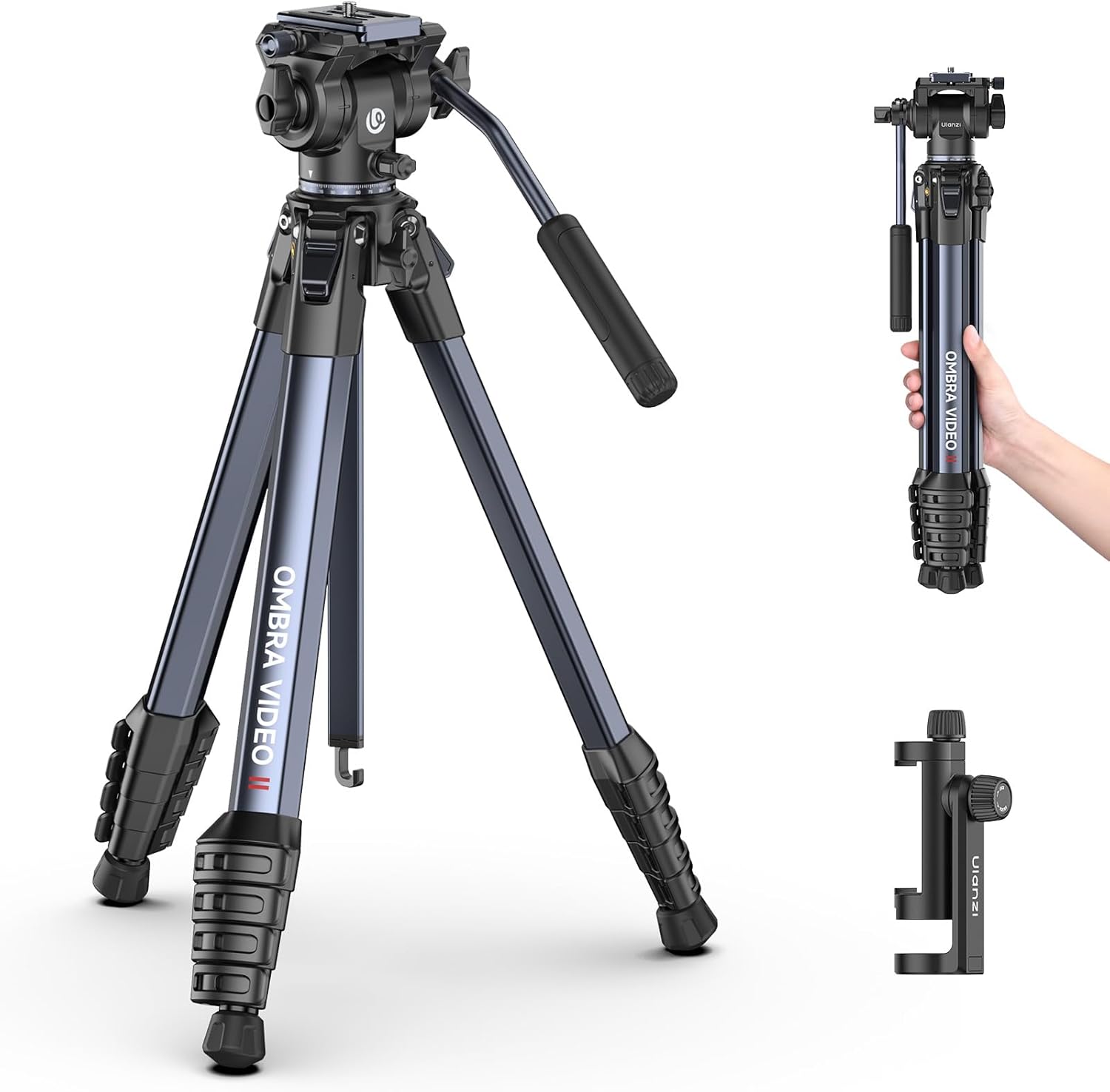 アルミ合金製三脚 3Way雲台 6段伸縮 最大長さ157cm 耐荷重10kg スマホホルダー付き 収納袋付き