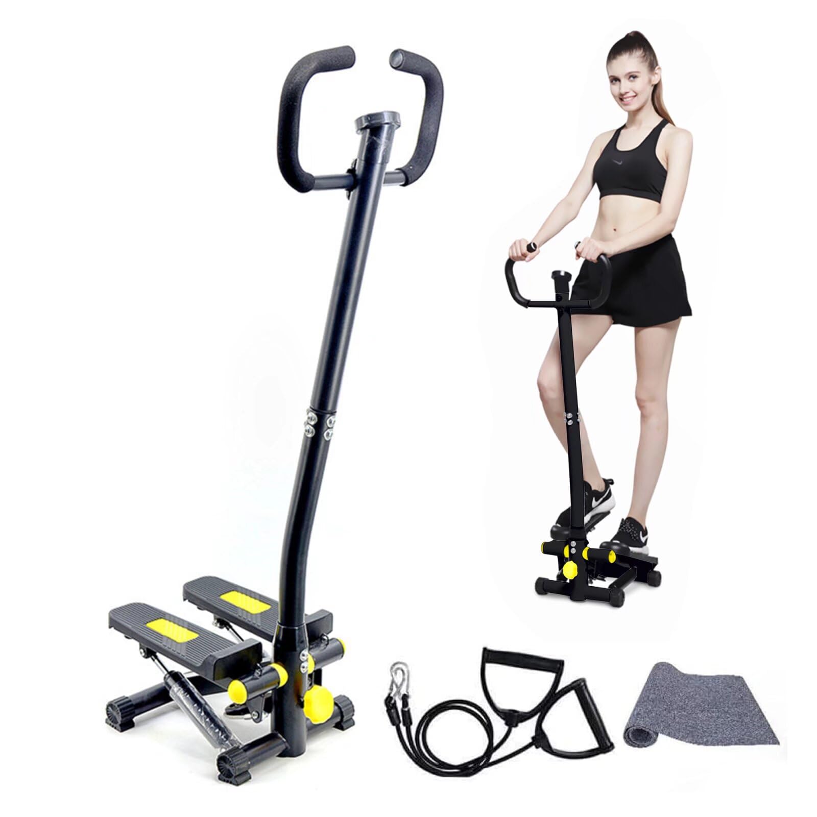 HZDMJ ステッパー 自宅 有酸素運動 静音 足踏み 3D健康ステッパー ハンドル&静音マット&チューブ付き 高さ調節可能 すてっぱー 室内 踏み台 エクササイズ フィットネス ダイエット 健康器具