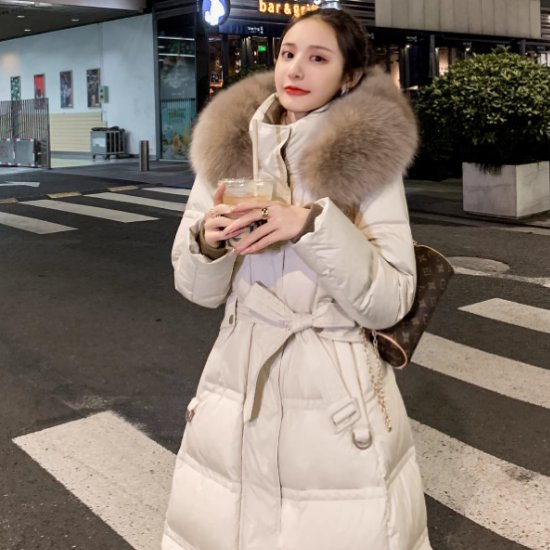 ダウンコート レディース アウター 羽織 ダウンジャケット ロングコート 長袖 ウエストベルト フード付き ファー 長袖 ボリューム カジュアル お出かけ おしゃれ ベーシック 防寒 防風