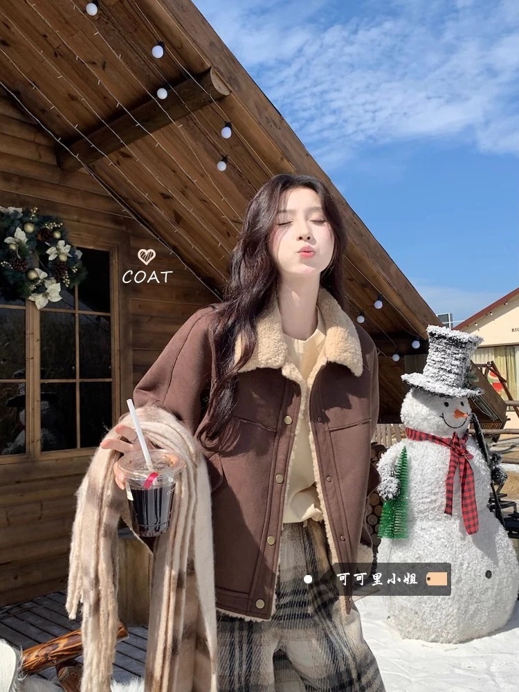 秋冬防寒 あったかアウター 韓国風コートスタイルアップ かわいい ブルゾンファー付きファッション系裹起毛大人ゆったりカジュアルストリートサイズレディースムートン襟エコゆるダボ シルエット学生通学丈