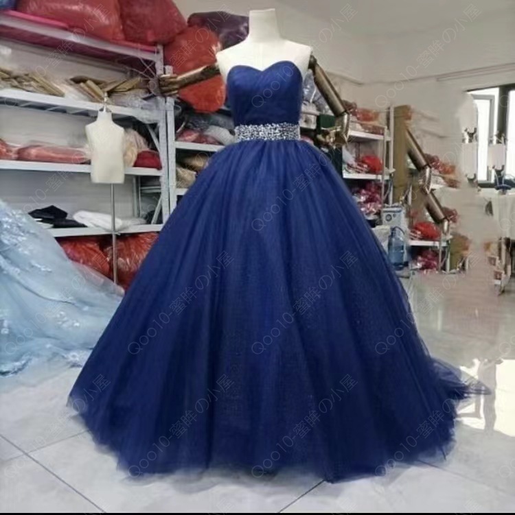 ロングドレス ウェディングドレス 花嫁ドレス カラードレス 結婚式ドレス 披露宴パーティードレス 写真撮影ドレス 紺色 オーダーメイド対応可能-19