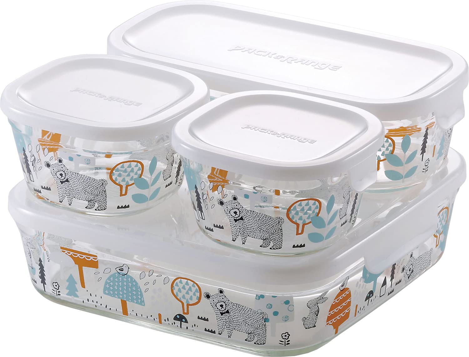 iwaki(イワキ) 耐熱ガラス 密閉容器 シンジカトウ 森の中で システムセット・ミニ パック&レンジ PS-PRNSNE4