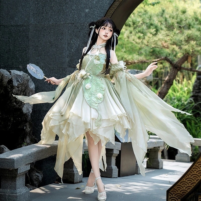 正規品デザイン蝶綿記憶春山lolita花嫁韓国ロリータワンピース女夏