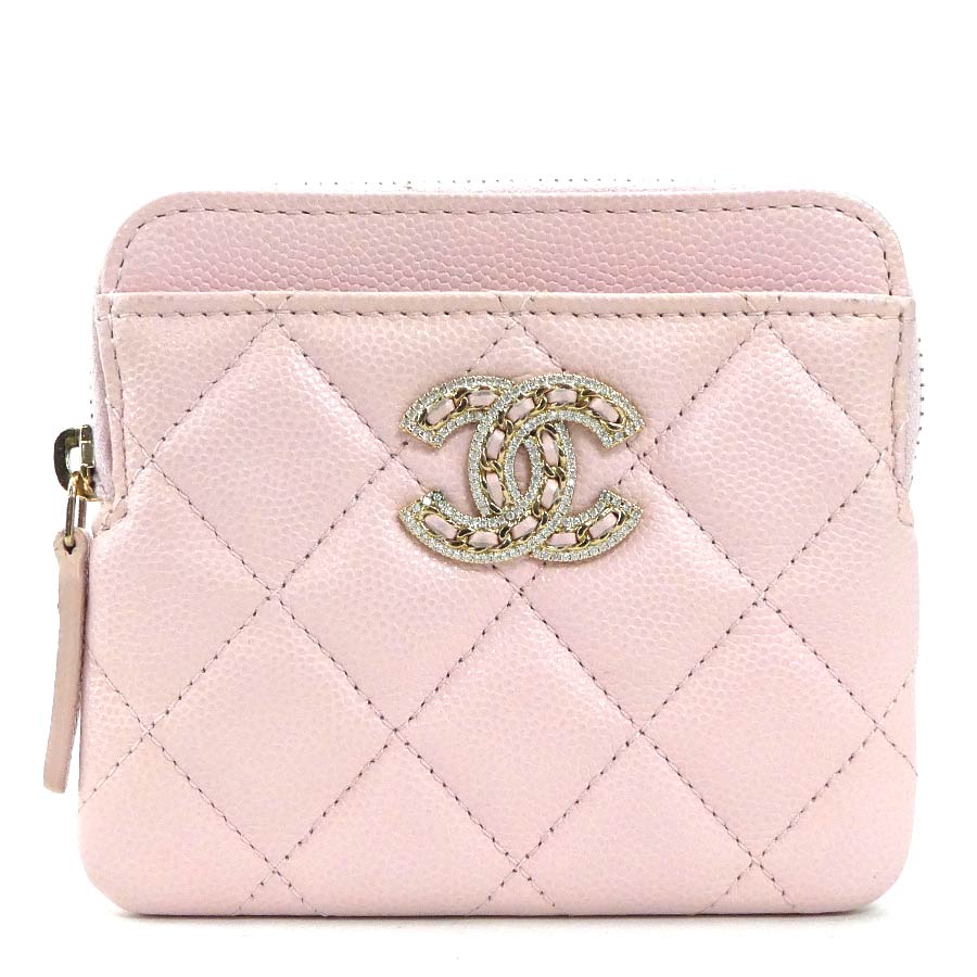シャネル CHANEL コインケース シャネル19ジップ キャビアスキンレザー ライトピンク レディース 90000g