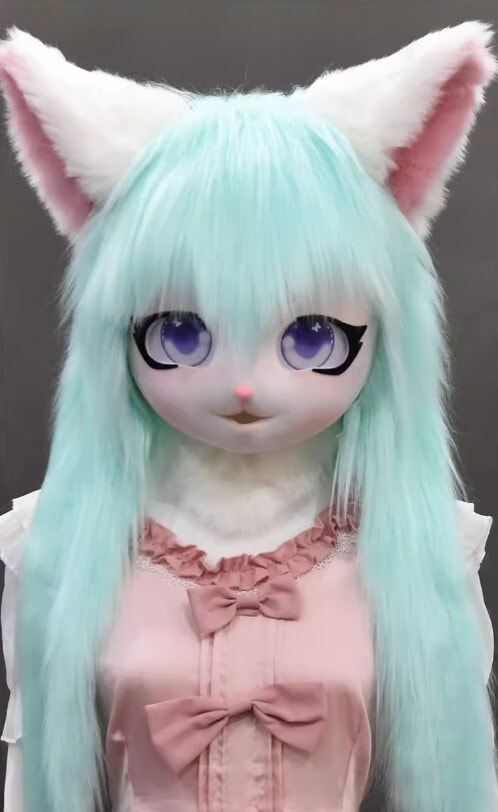 着ぐるみヘッド 猫 水色 全頭ヘッド ケモノ マスク ファースーツ ぬいぐるみ コスプレ コスチューム