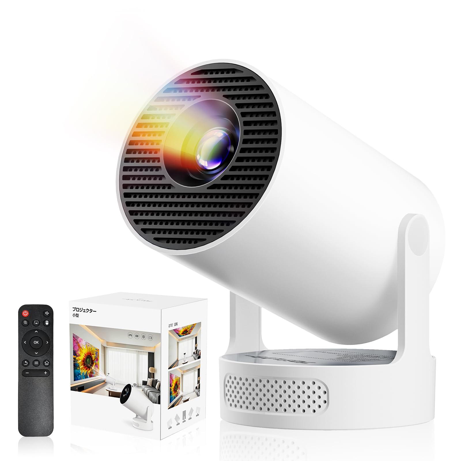 Philoent プロジェクター 家庭用 超小型 【2026アップグレード版Android TV14.0搭載＆270回転＆HiFi外部スピーカー】 27000LM 1080P 4K対応 短距離投影 高