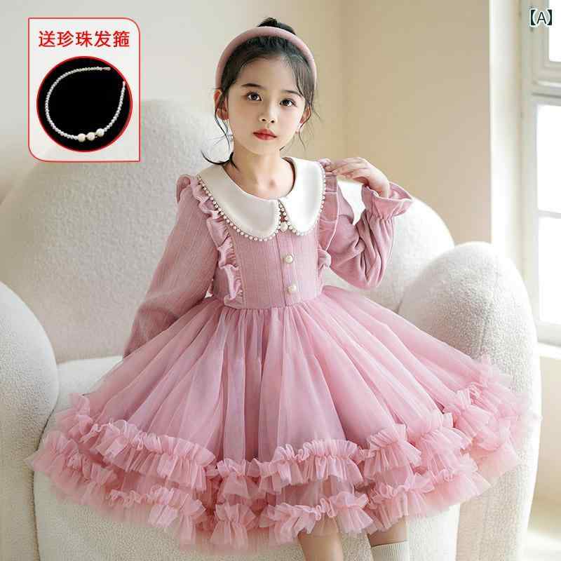 ドレス ガール 女の子 ガーリー ミニ ドレス 春秋 ワンピース プリンセス お姫様 子供服 キッズ シフォン ボリューム パフ スカート パール リボン お誕生日会 パーティー 発表会 かわいい