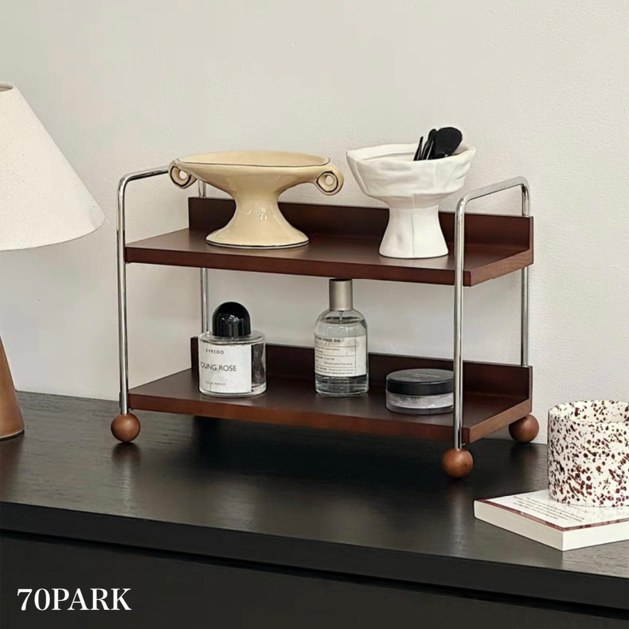 ウッド シルバー フレーム 二段 ディスプレイ ラック 収納 香水収納 おしゃれ 韓国インテリア 韓国雑貨 韓国っぽ インテリア雑貨 韓国 コスメ収納 北欧 70PARK