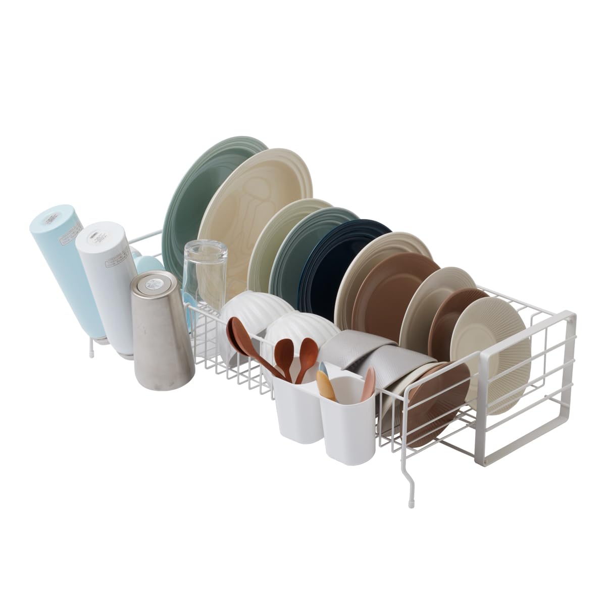アール SAKuRAKu 伸縮式 1段 水切りラック 水受けトレー付 (大容量/スリム) いろんなサイズのお皿を立てられる (ホワイト) シンク横 水切りかご 食器置き場 SRN-5020103