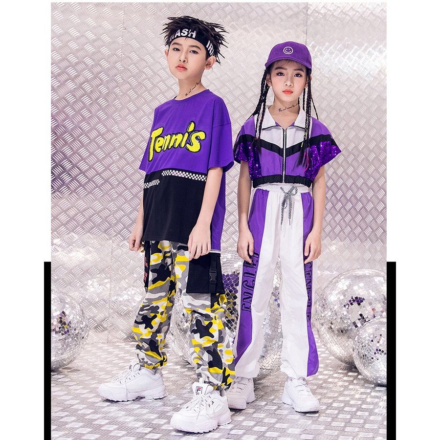ヒップホップ キッズ ダンス 衣装 セットアップ かっこいい ダンス衣装 キッズダンス 迷彩 tシャツ 派手 ストリート キッズダンス衣装 男女兼用 トップス+パンツ