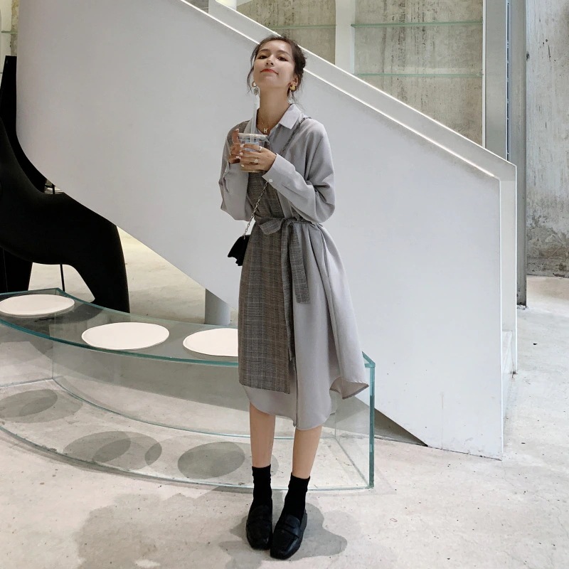 実際のドレス女性2024春と秋の新しいフレンチウエスト薄い気質光成熟した風の女神モデルシャツロングスカート 4,691円