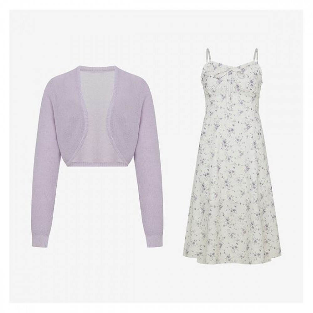 [ヴィッキー] フラワービスチェワンピース＆ボレロカーディガンセット (TKOAE1554)