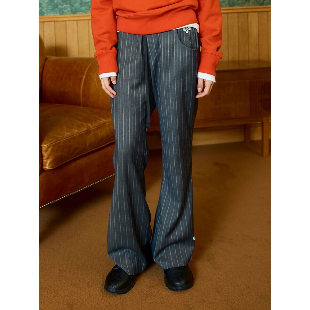 HERETIC ボタンストライプバンディングパンツチャコール