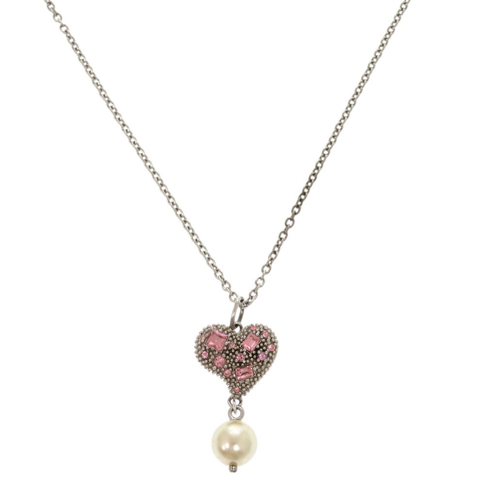 美品 ハートデザイン ネックレス シルバー925/ラインストーン/フェイクパール シルバー 0361【中古】 レディース