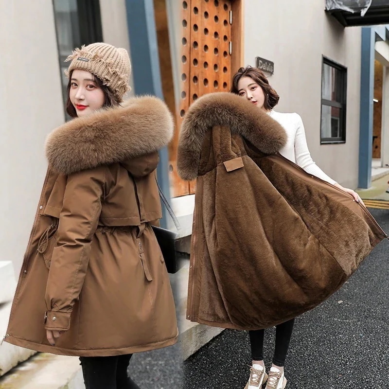 ジャケット 新商品 セミロング フード付き 綿服 裏起毛 厚手 トップス ウエスト引 き締め アウター