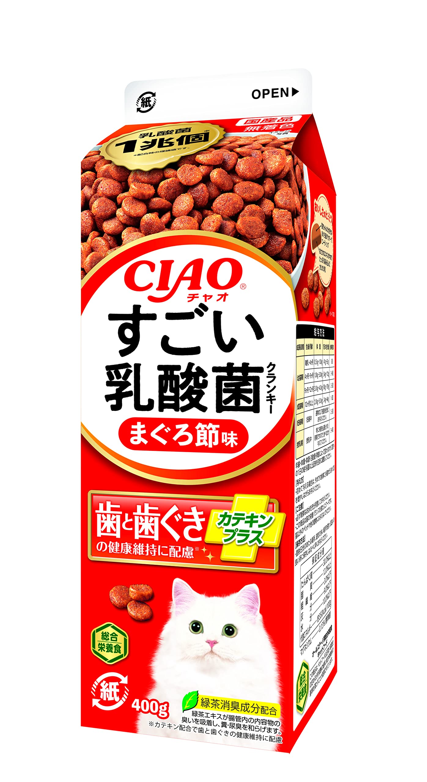 CIAO(チャオ) すごい乳酸菌クランキー 牛乳パック まぐろ節味 400g×12個