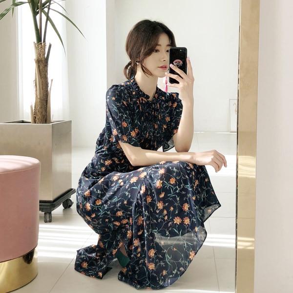 韓国 花柄ワンピース ロング ドレスワンピースミニ