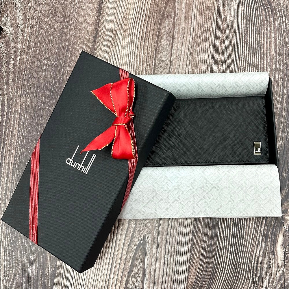 ラッピング済 ギフトセット ダンヒル 長財布 革 メンズ ブランド 財布 ブラック シンプル おしゃれ 男性 父 夫 誕生日 プレゼント 贈り物 実用的 プレゼント 手提げ紙袋付き ポイント消化